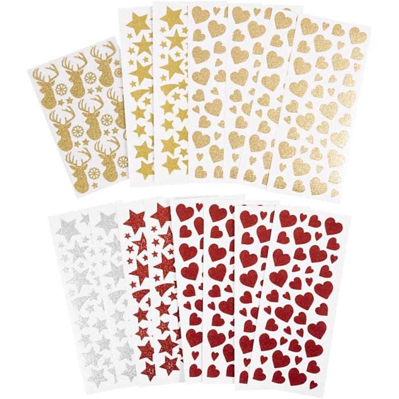 Glitterstickers, 10x24+12x18,5 cm, 8ark/ 1 pk.