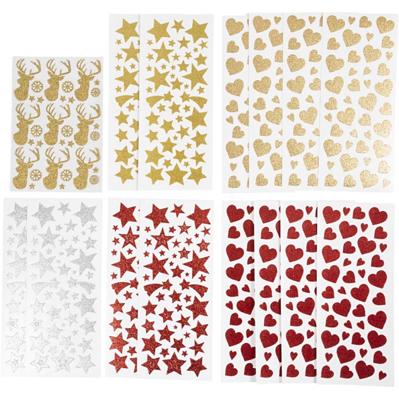 Glitterstickers, ark 10x24+12x18,5 cm, 8 ark/ 1 pk.