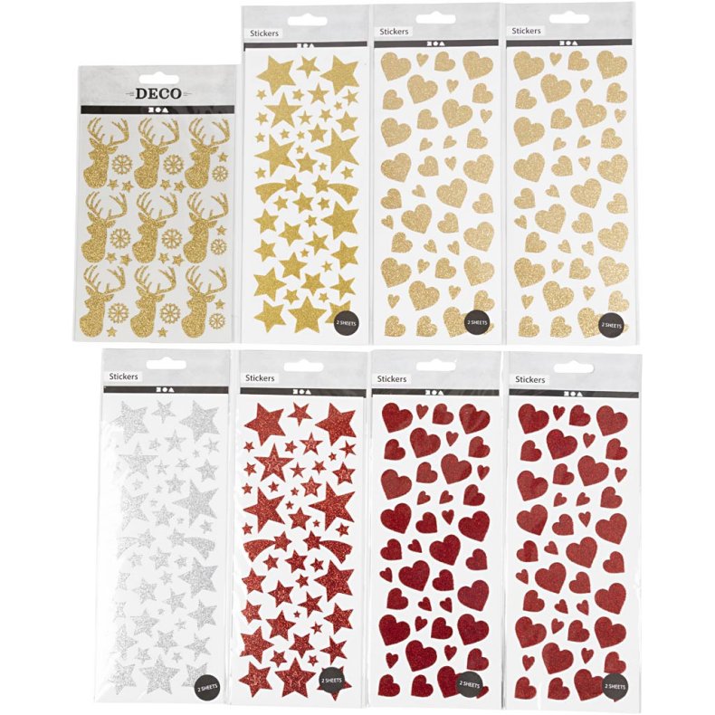Glitterstickers, ark 10x24+12x18,5 cm, 8 ark/ 1 pk.