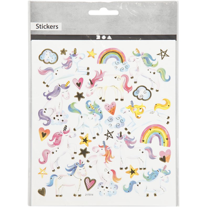 Stickers, enhj&oslash;rninge, ark 15x16,5 cm, 1 ark