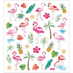 Stickers, flamingo, ark 15x16,5 cm, ca. 37 stk., 1 ark