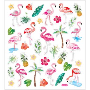Stickers, flamingo, ark 15x16,5 cm, ca. 37 stk., 1 ark