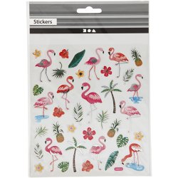 Stickers, flamingo, ark 15x16,5 cm, ca. 37 stk., 1 ark