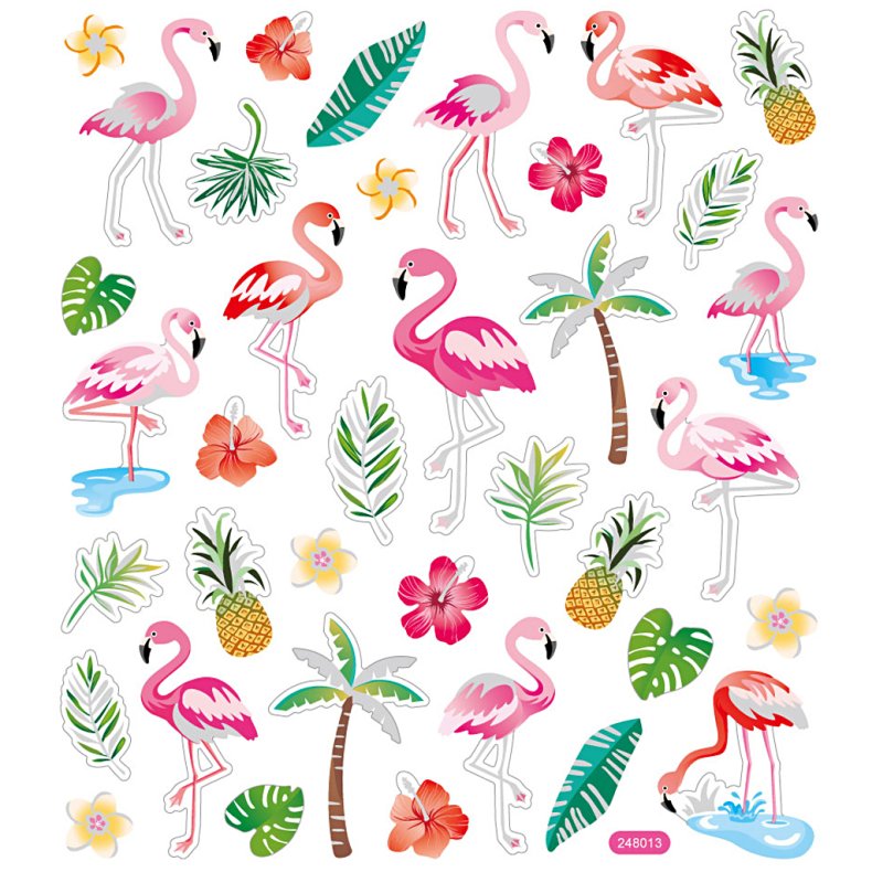 Stickers, flamingo, ark 15x16,5 cm, ca. 37 stk., 1 ark