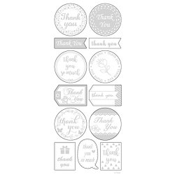 Stickers, thank you, ark 10x24 cm, ca. 13 stk., s&oslash;lv, 1 ark