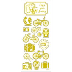 Stickers, jorden rundt, ark 10x24 cm, ca. 15 stk., guld, 1 ark