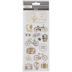 Stickers, jorden rundt, ark 10x24 cm, ca. 15 stk., guld, 1 ark