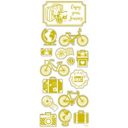 Stickers, jorden rundt, ark 10x24 cm, ca. 15 stk., guld, 1 ark