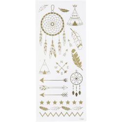 Stickers, indianer, ark 10x24 cm, ca. 17 stk., guld, 1 ark