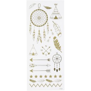 Stickers, indianer, ark 10x24 cm, ca. 17 stk., guld, 1 ark