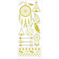 Stickers, indianer, ark 10x24 cm, ca. 17 stk., guld, 1 ark