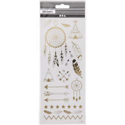 Stickers, indianer, ark 10x24 cm, ca. 17 stk., guld, 1 ark