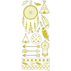 Stickers, indianer, ark 10x24 cm, ca. 17 stk., guld, 1 ark