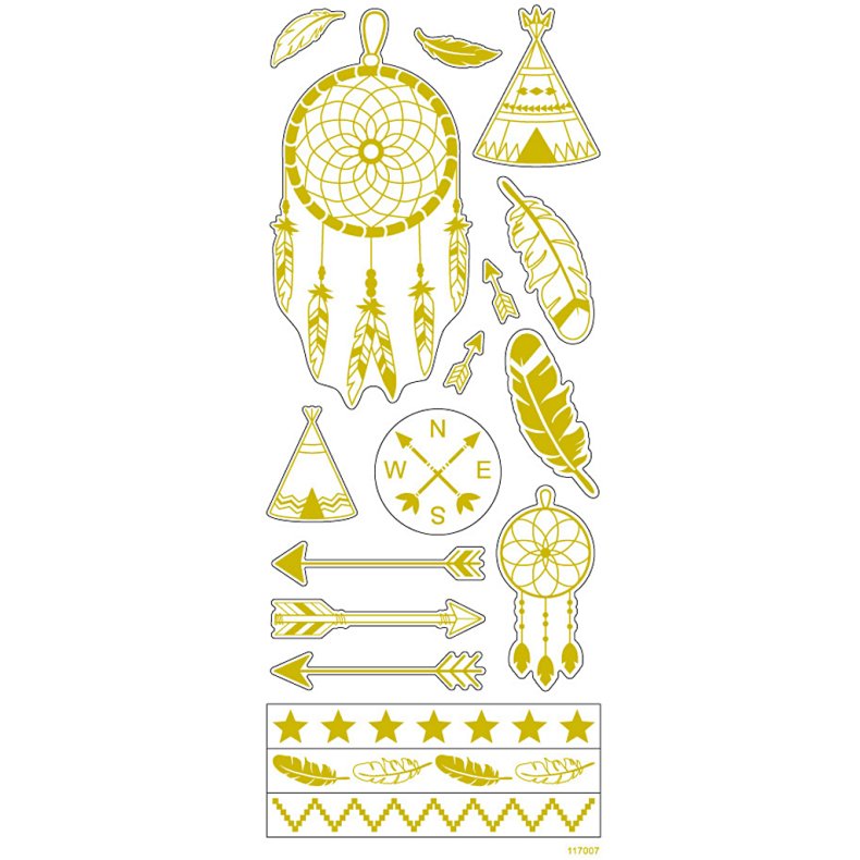 Stickers, indianer, ark 10x24 cm, ca. 17 stk., guld, 1 ark