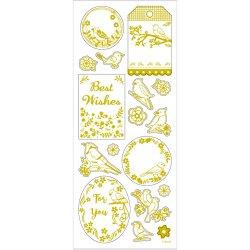 Stickers, fugle, ark 10x24 cm, ca. 17 stk., guld, 1 ark