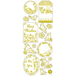 Stickers, fugle, ark 10x24 cm, ca. 17 stk., guld, 1 ark