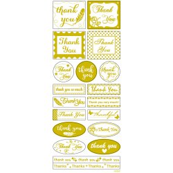 Stickers, thank you, ark 10x24 cm, ca. 19 stk., guld, 1 ark