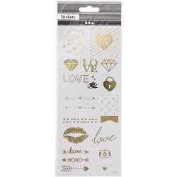 Stickers, love, ark 10x24 cm, ca. 14 stk., guld, 1 ark