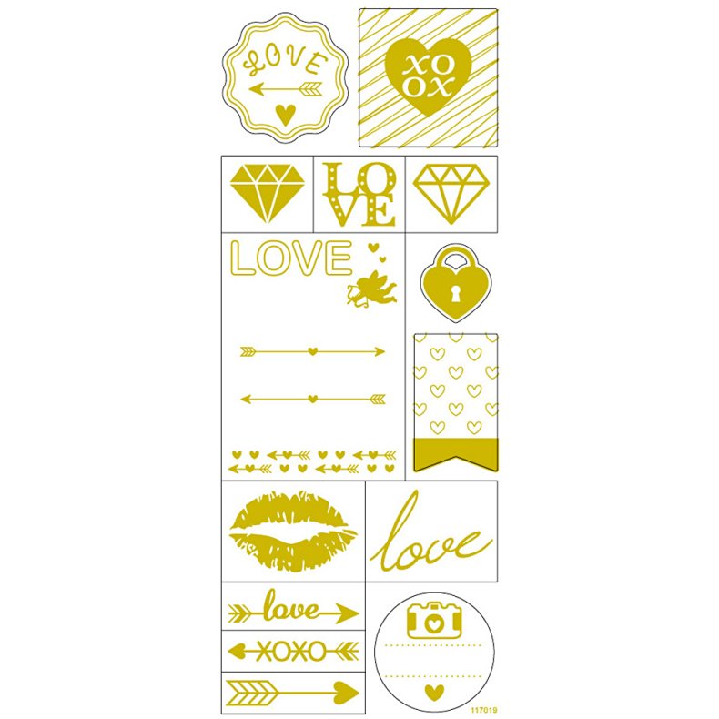 Stickers, love, ark 10x24 cm, ca. 14 stk., guld, 1 ark