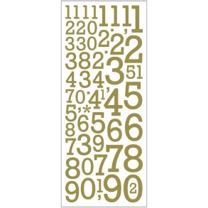 Glitterstickers, tal, ark 10x24 cm, guld, 2 ark/ 1 pk.