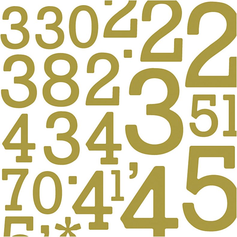 Glitterstickers, tal, ark 10x24 cm, guld, 2 ark/ 1 pk.