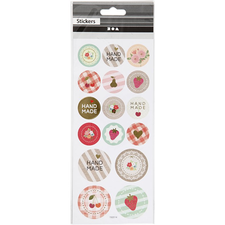 Stickers, handmade, ark 10x23 cm, ca. 16 stk., 1 ark