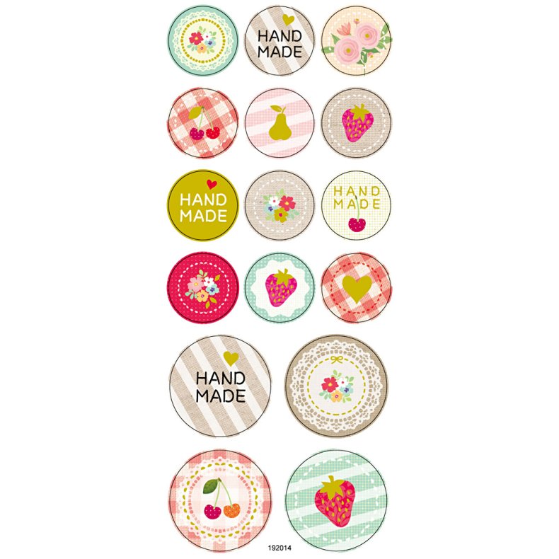 Stickers, handmade, ark 10x23 cm, ca. 16 stk., 1 ark