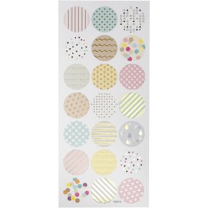 Stickers, pastel, ark 10x23 cm, ca. 21 stk., 1 ark