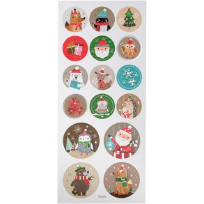 Stickers, jul, B: 30+40 mm, ark 10x23 cm, ca. 16 stk., 1 ark