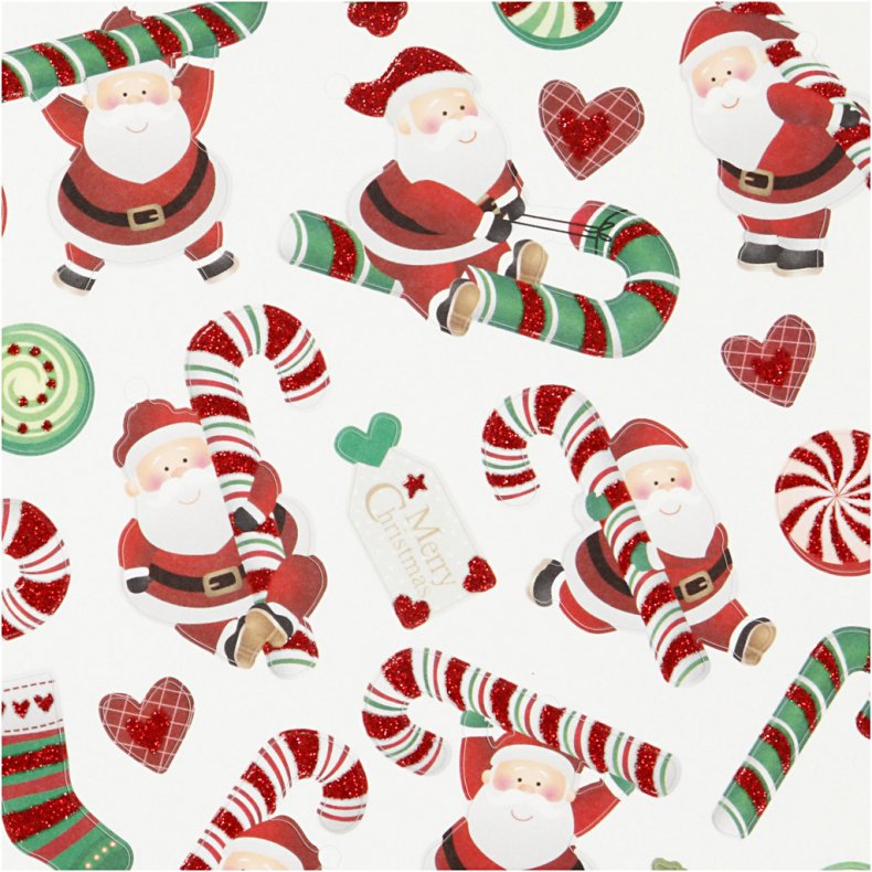 Stickers, julemand og sukkerstok, ark 15x16,5 cm, ca. 31 stk., 1 ark