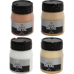 Hobbymaling Metallic, nr. 5190, 5102, 5104, 5110, kobber, lys guld, mellem guld, s&oslash;lv, 4x250 ml/ 1 pk.