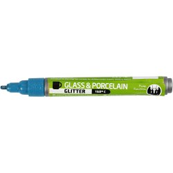 Glas- og Porcel&aelig;nstusch, glitter, streg 2-4 mm, halvd&aelig;kkende, turkis, 1 stk.