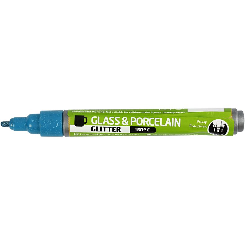 Glas- og Porcel&aelig;nstusch, glitter, streg 2-4 mm, halvd&aelig;kkende, turkis, 1 stk.