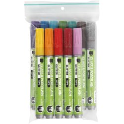 Glas- og Porcel&aelig;nstusch, streg 2-4 mm, halvd&aelig;kkende, ass. farver, 12 stk./ 1 pk.