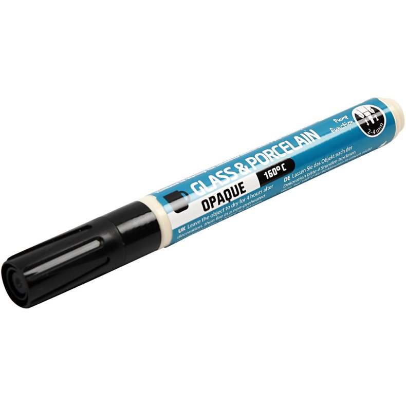 Glas- og Porcel&aelig;nstusch, streg 2-4 mm, d&aelig;kkende, sort, 1 stk.