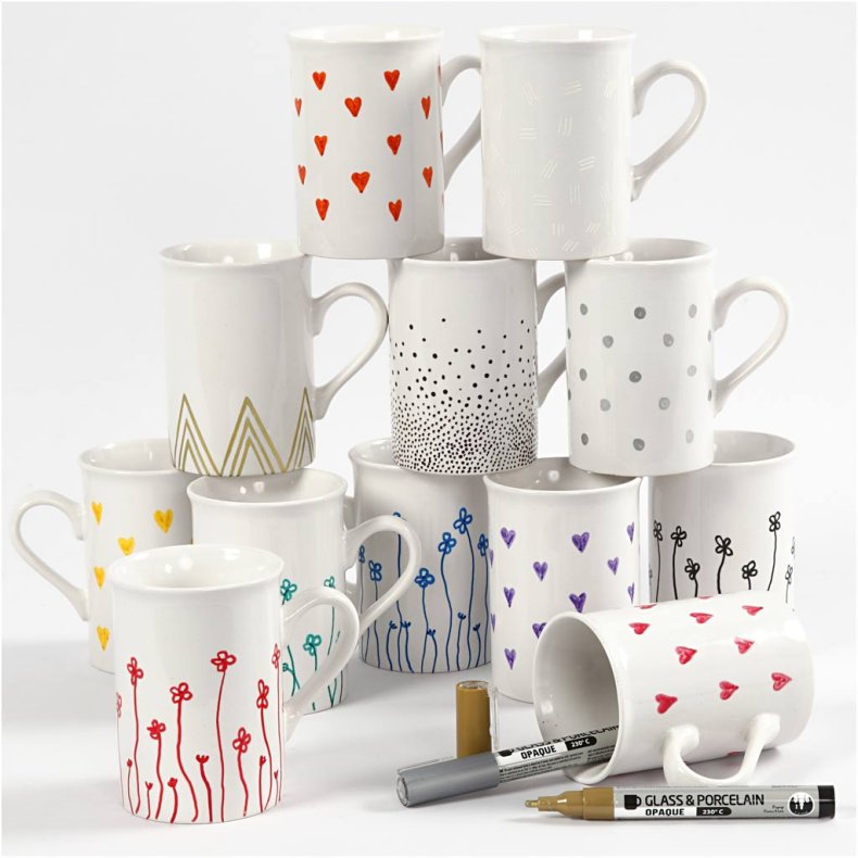 Glas- og porcel&aelig;nstusch, streg 1-2 mm, halvd&aelig;kkende, ass. farver, 12 stk./ 1 pk.