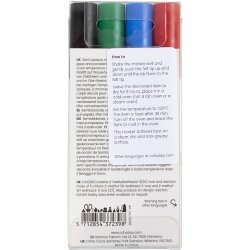 Glas- og porcel&aelig;nstusch, streg 1-2 mm, halvd&aelig;kkende, sort, bl&aring;, gr&oslash;n, r&oslash;d, 4 stk./ 1 pk.