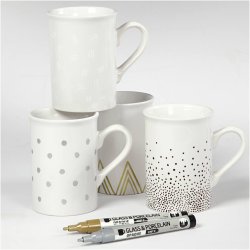 Glas- og porcel&aelig;nstusch, streg 1-2 mm, halvd&aelig;kkende, brun, guld, s&oslash;lv, hvid, 4 stk./ 1 pk.