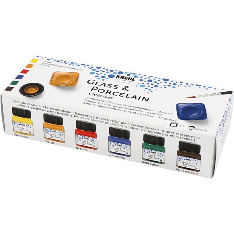 Glas og Porcel&aelig;nsmaling, ass. farver, 6x20 ml/ 1 pk.