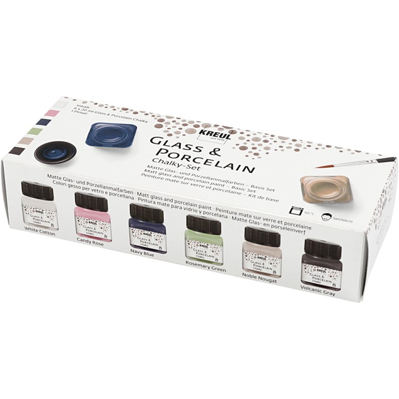 Glas og Porcel&aelig;nsmaling, ass. farver, 6x20 ml/ 1 pk.