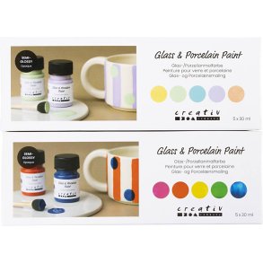 Glas- og Porcel&aelig;nsmaling, halvblank, d&aelig;kkende, colorful, pastelfarver, 10x30 ml/ 1 pk.