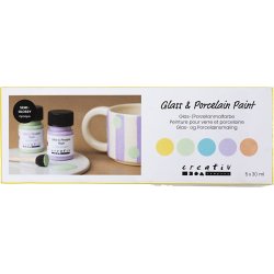 Glas- og Porcel&aelig;nsmaling, halvblank, d&aelig;kkende, pastelfarver, 5x30 ml/ 1 pk.