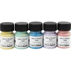 Glas- og Porcel&aelig;nsmaling, halvblank, d&aelig;kkende, pastelfarver, 5x30 ml/ 1 pk.