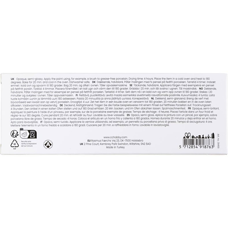 Glas- og Porcel&aelig;nsmaling, halvblank, d&aelig;kkende, pastelfarver, 5x30 ml/ 1 pk.