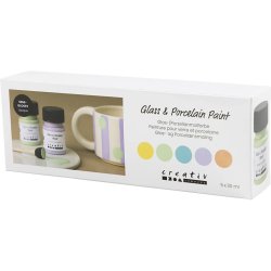 Glas- og Porcel&aelig;nsmaling, halvblank, d&aelig;kkende, pastelfarver, 5x30 ml/ 1 pk.