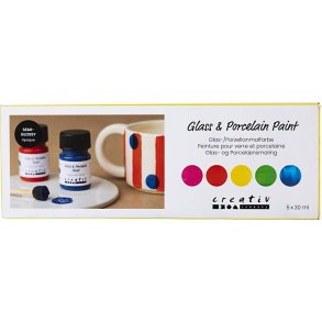 Glas- og Porcel&aelig;nsmaling, halvblank, d&aelig;kkende, colorful, 5x30 ml/ 1 pk.