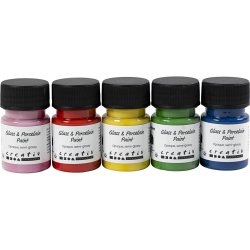 Glas- og Porcel&aelig;nsmaling, halvblank, d&aelig;kkende, colorful, 5x30 ml/ 1 pk.
