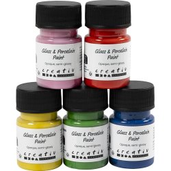 Glas- og Porcel&aelig;nsmaling, halvblank, d&aelig;kkende, colorful, 5x30 ml/ 1 pk.