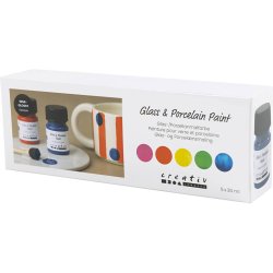 Glas- og Porcel&aelig;nsmaling, halvblank, d&aelig;kkende, colorful, 5x30 ml/ 1 pk.