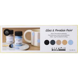 Glas- og Porcel&aelig;nsmaling, halvblank, d&aelig;kkende, Naturfarver, 5x30 ml/ 1 pk.